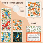 Augine Swedish Dishcloths for Kitchen, Reusable Paper Towel - 5 Count- Flowers and Birds view 1