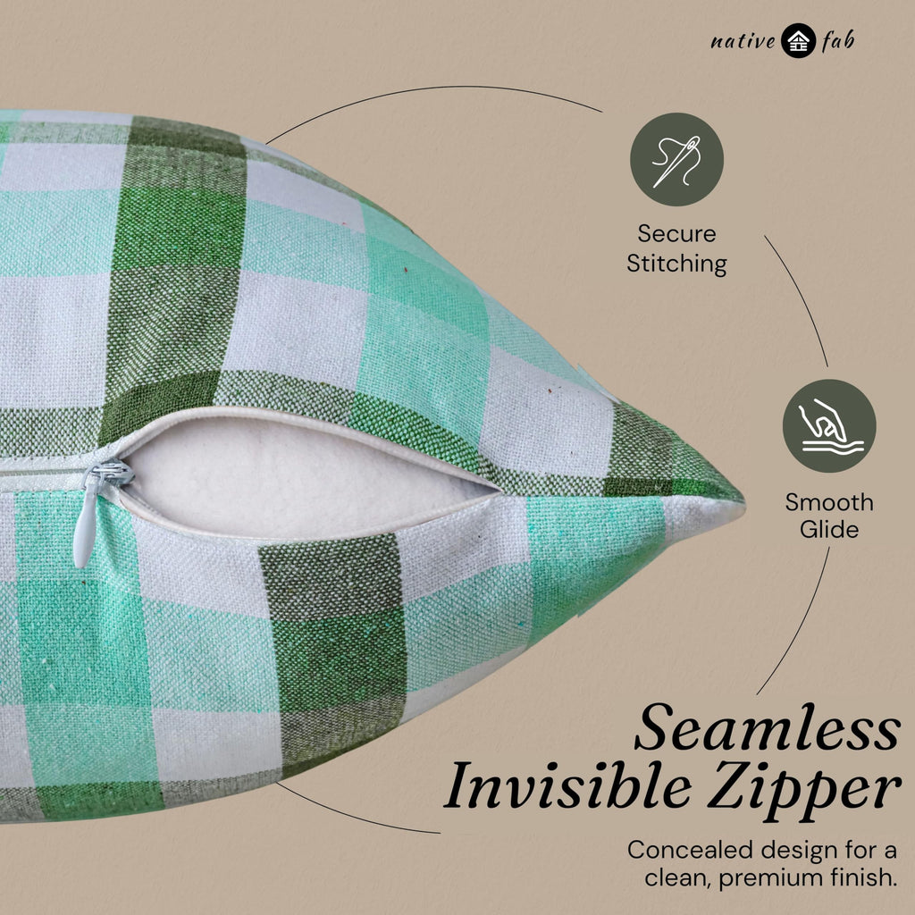 Native Fab Throw Pillow Cushion Cover for Sofa Couch Bed Comfort - Gingham Coastal Seafoam & Mint Green / 16" x 16" (Pack of 2) view 1