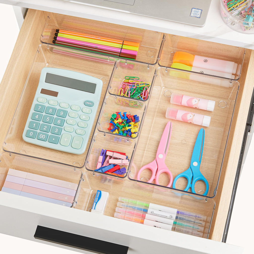Vtopmart 44 PCS Plastic Drawer Organizers Set, 4-Size Versatile Bathroom and Vanity Organizer Trays, Non-Slip Storage (Pack of 44)
