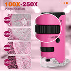 100x-250x Mini Pocket Microscope for Kids Adults - Pink view 1