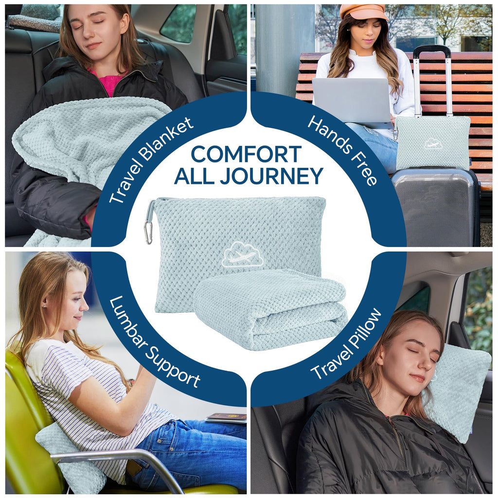 BEDELITE Travel Blanket with Bag, Jacquard Fleece Blanket 65"x40" - Blue view 3