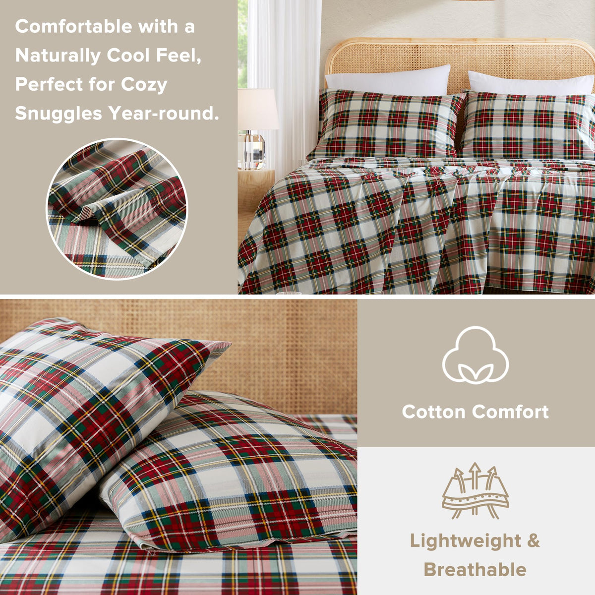 Comfort Spaces 100% Cotton Percale Sheets King Size Sheet Set, – 4 Piece (CS20-1913) (Pack of 4)