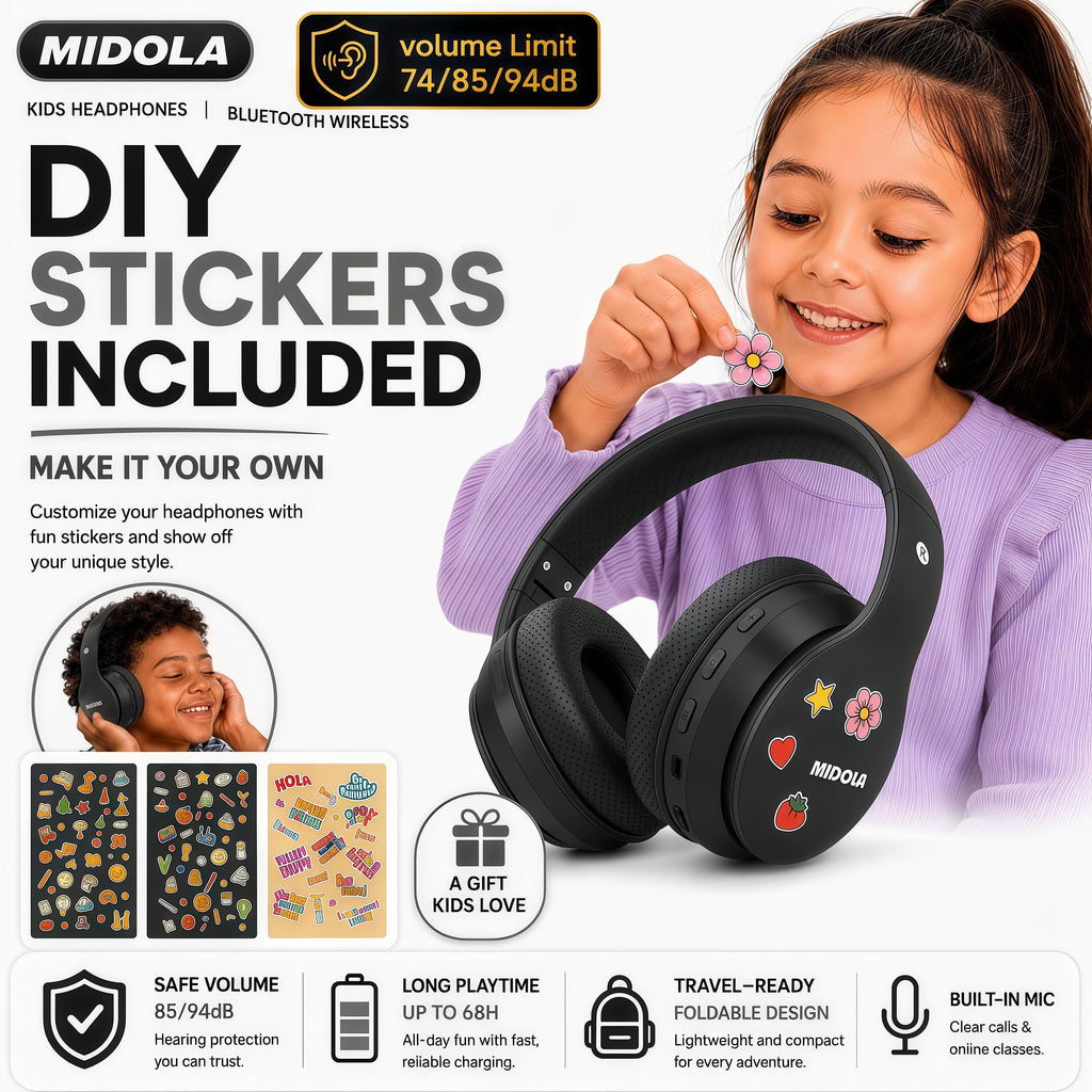 Kids Bluetooth Headphones Wireless - Black view 7