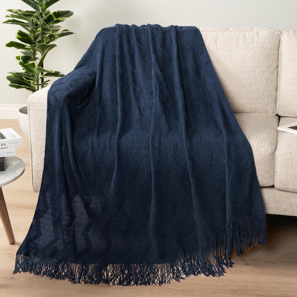PAVILIA Knit Throw Blanket, Soft Knitted Farmhouse - Navy Blue / 60 X 80 Inches - Twin view 6