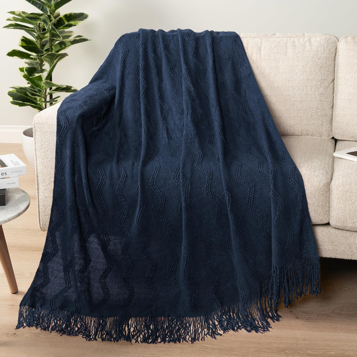 PAVILIA Knit Throw Blanket, Soft Knitted Farmhouse - Navy Blue / 60 X 80 Inches - Twin view 6
