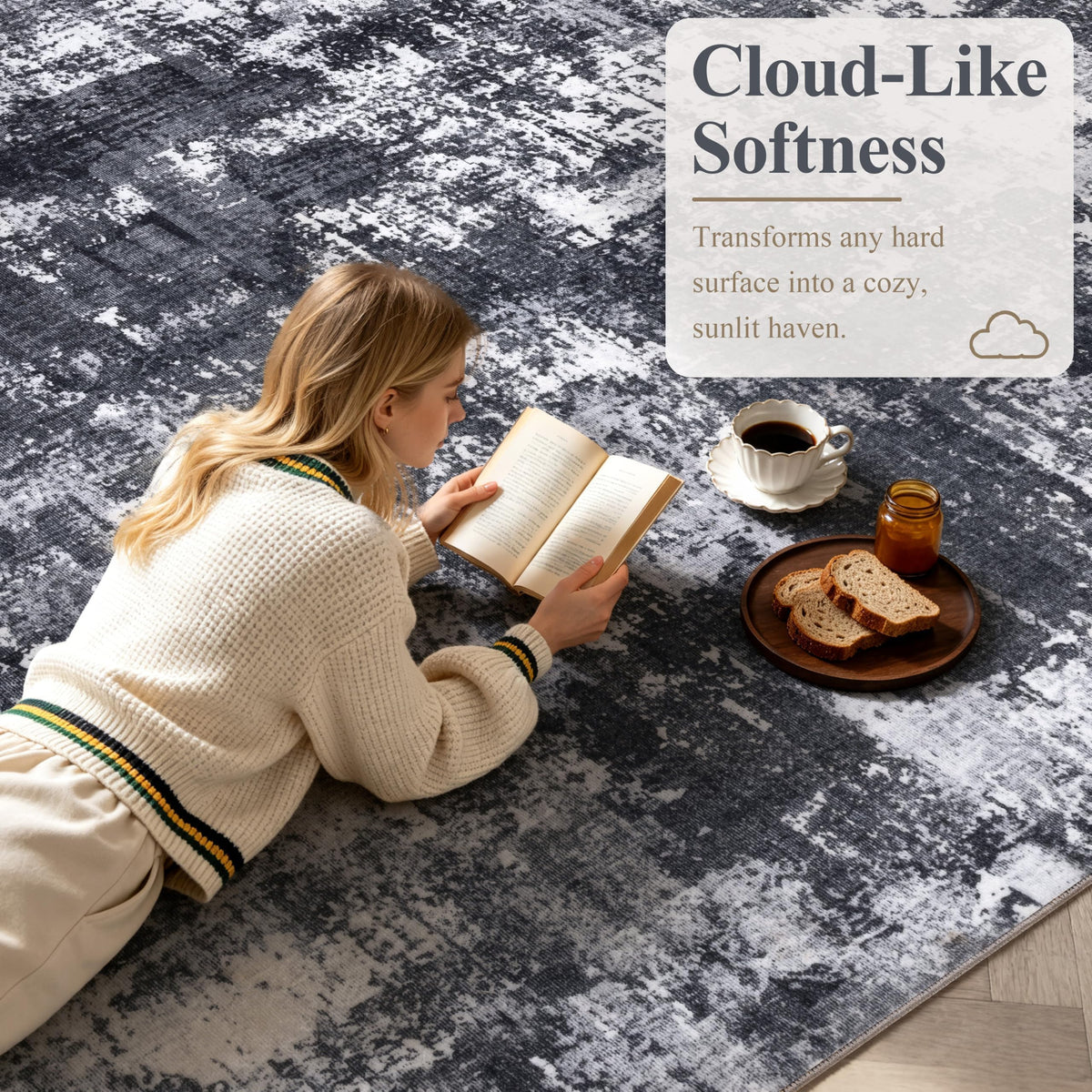 Sasttie 6x9 Washable Area Rug, Modern Abstract Carpet, Black & White (additional view 2)