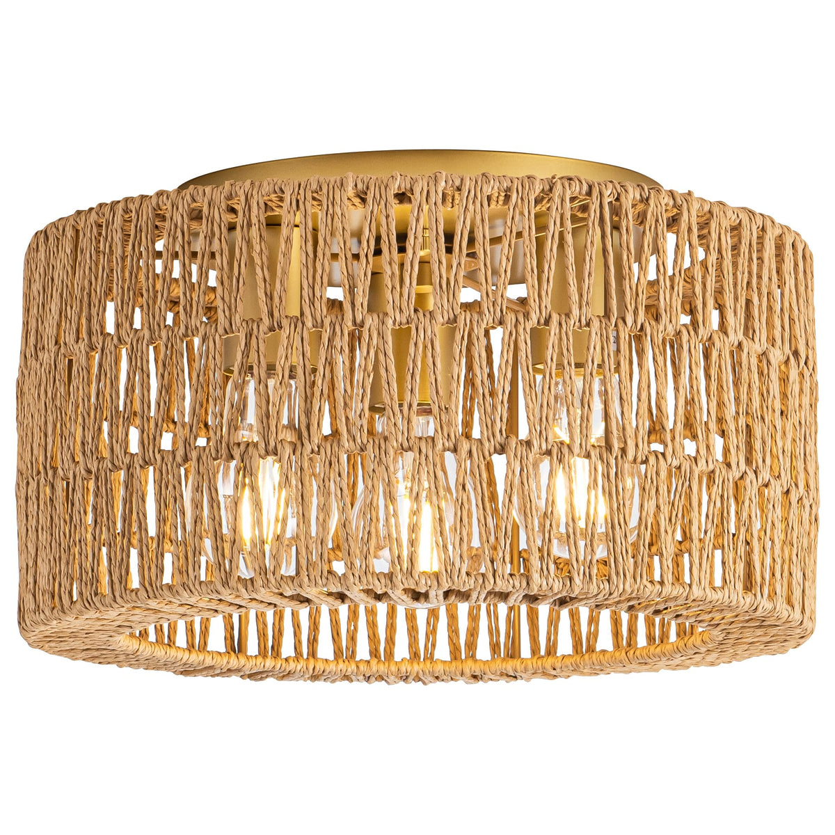 Rpzloila 12.6” Rattan Ceiling Light, 3-Light Boho Light Fixture
