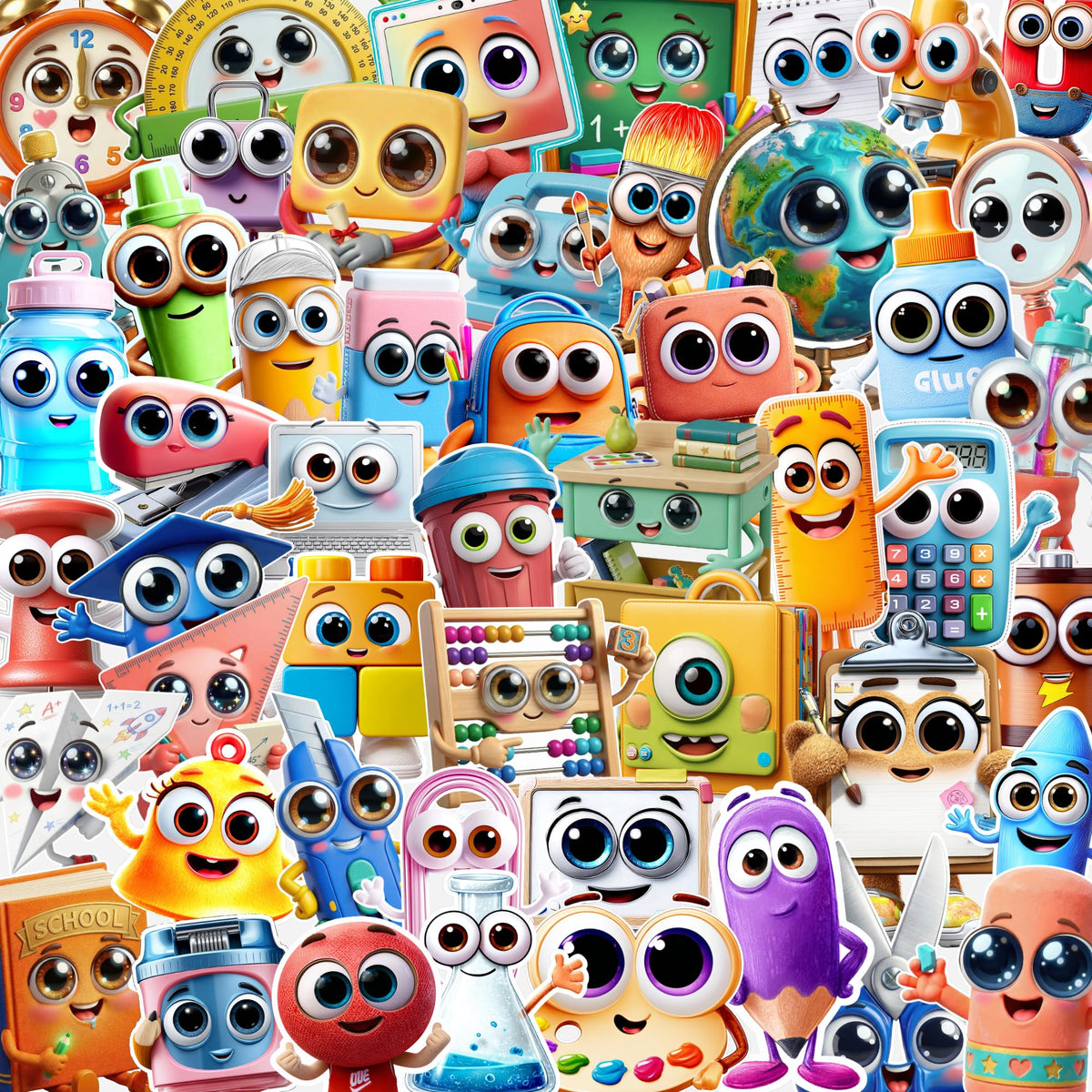 Back To School Stickers for Kids, 50 PCS – 2.5-Inch | Kawaii Stationery Stickers for Kids