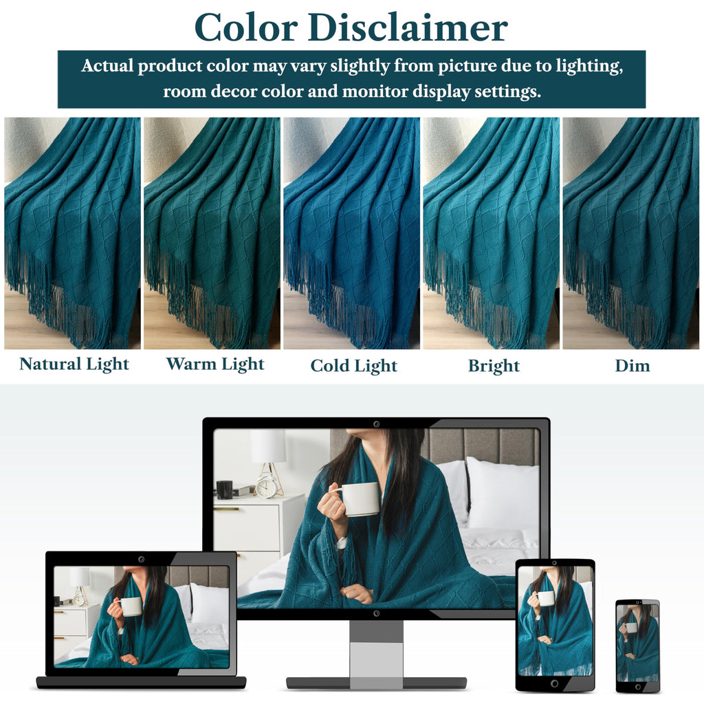 PAVILIA Knit Throw Blanket, Soft Knitted Farmhouse - Teal Blue / 50 X 60 Inches - Throw view 5