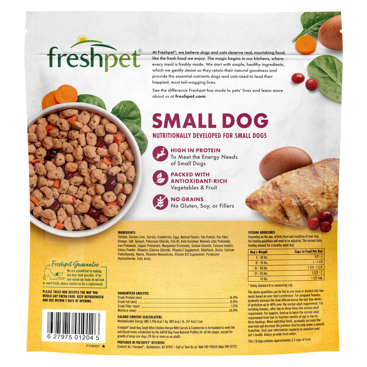 Freshpet Healthy & Natural Food for Small Dogs/Breeds, Fresh Grain Free Chicken Recipe, 1lb, Yellow (6-27975-01204-5)