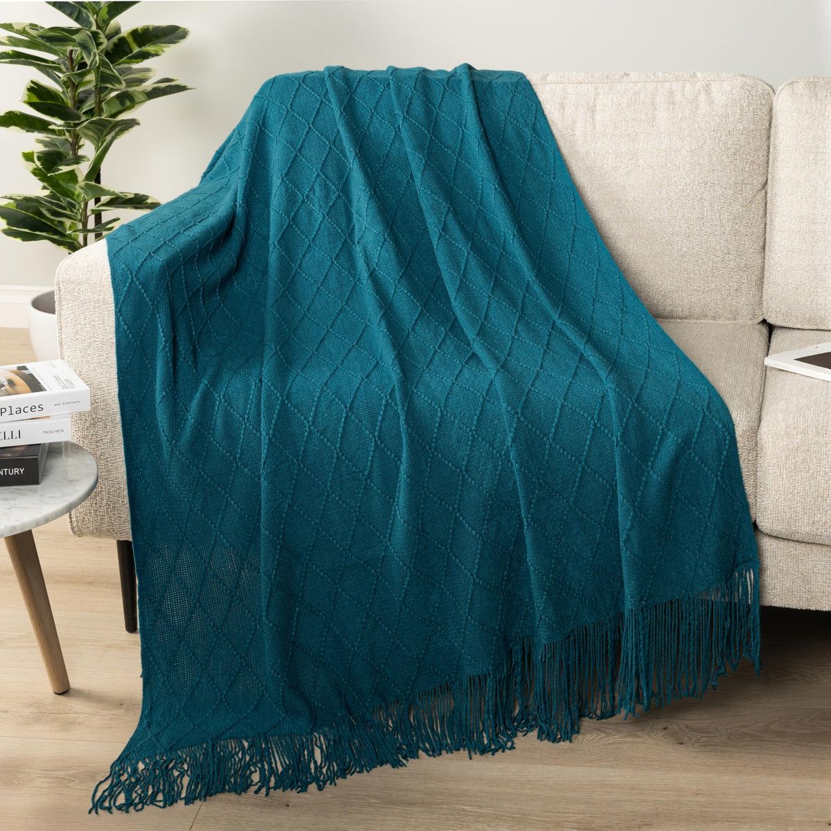 PAVILIA Knit Throw Blanket, Soft Knitted Farmhouse - Teal Blue / 50 X 60 Inches - Throw view 1