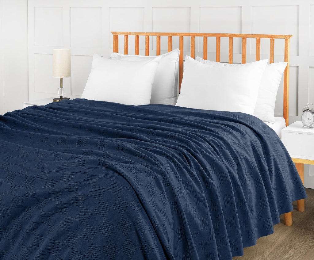 Utopia Bedding 100% Cotton Thermal Blanket Soft - Navy / Queen view 4