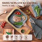 SENSARTE Nonstick Grill Pan for Stove Tops, Versatile Griddle with Pour Spouts, Square Big Cooking Surface, Durable (Pack of 3)