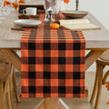 AQOTHES Plaid Fall Thanksgiving Table Runner - Orange Black / 13" x 72"