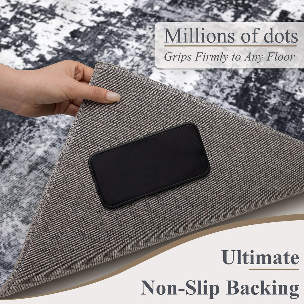 Sasttie 6x9 Washable Area Rug, Modern Abstract Carpet, Black & White (additional view 6)