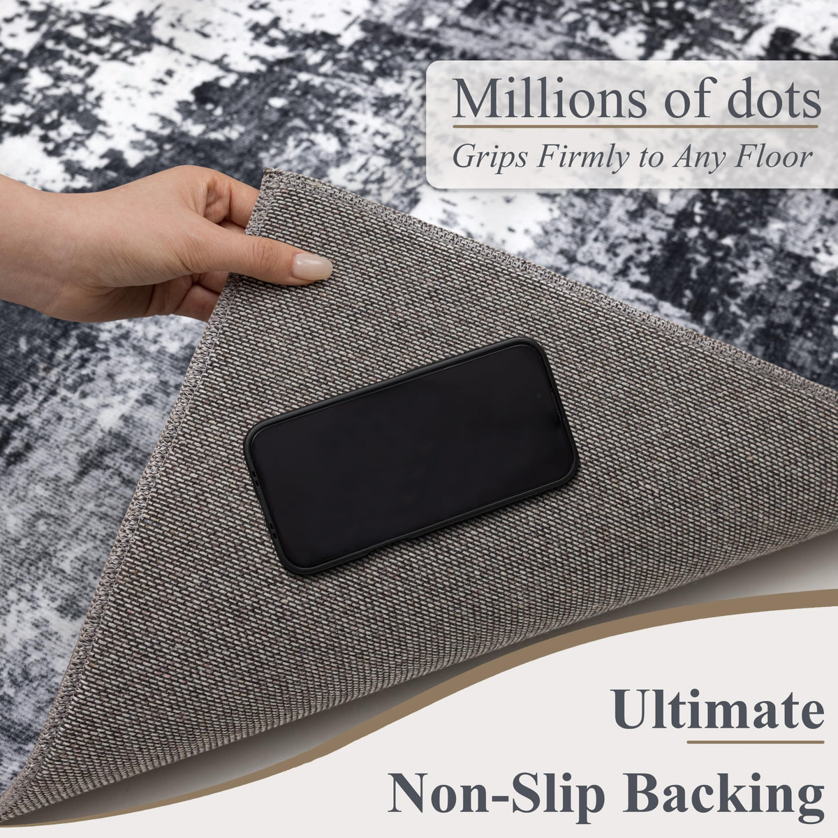 Sasttie 6x9 Washable Area Rug, Modern Abstract Carpet, Black & White (additional view 6)