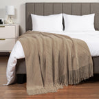 PAVILIA Knit Throw Blanket, Soft Knitted Farmhouse - Tan Taupe / 60 X 80 Inches - Twin view 1
