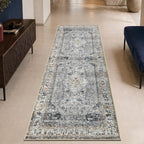 Keen Home Design Vintage Washable Runner Rug, Non-Slip Low Pile, 2x7 - Smoke Grey/ Cold Green