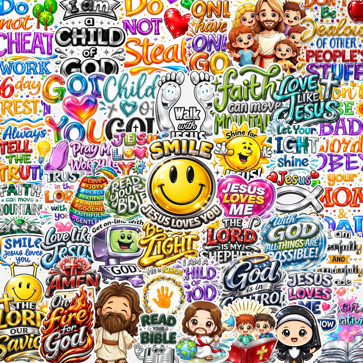Christian Bible Stickers for Kids & Adults, 50 PCS – 2.5-Inch | Religious Stickers in